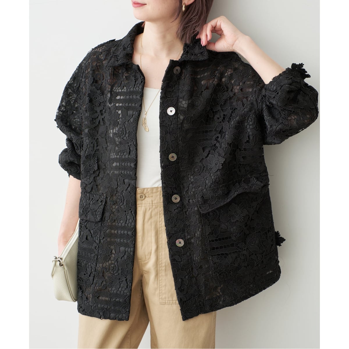一部店舗+WEB限定》LAYAS/レイヤーズ レースシャツジャケット