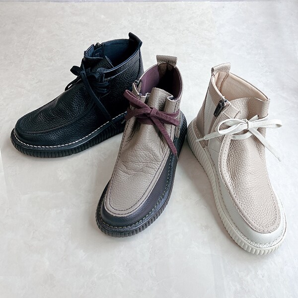 25秋冬新作】幅広ボリュームソール ワラビー風レザーブーツ 日本製