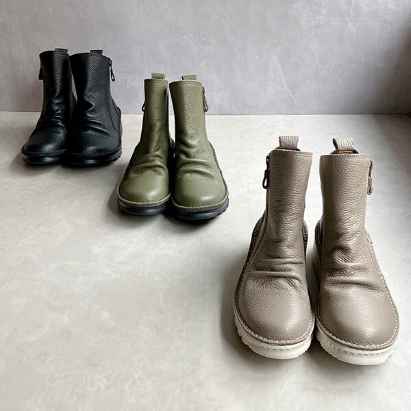 25秋冬新作】【4E幅広/ソフトレザー】Vカットオブリークトゥ 軽量