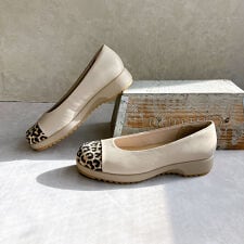 【26春夏新作】本革 異素材トゥ切替 バレエパンプス（ローヒール・日本製）