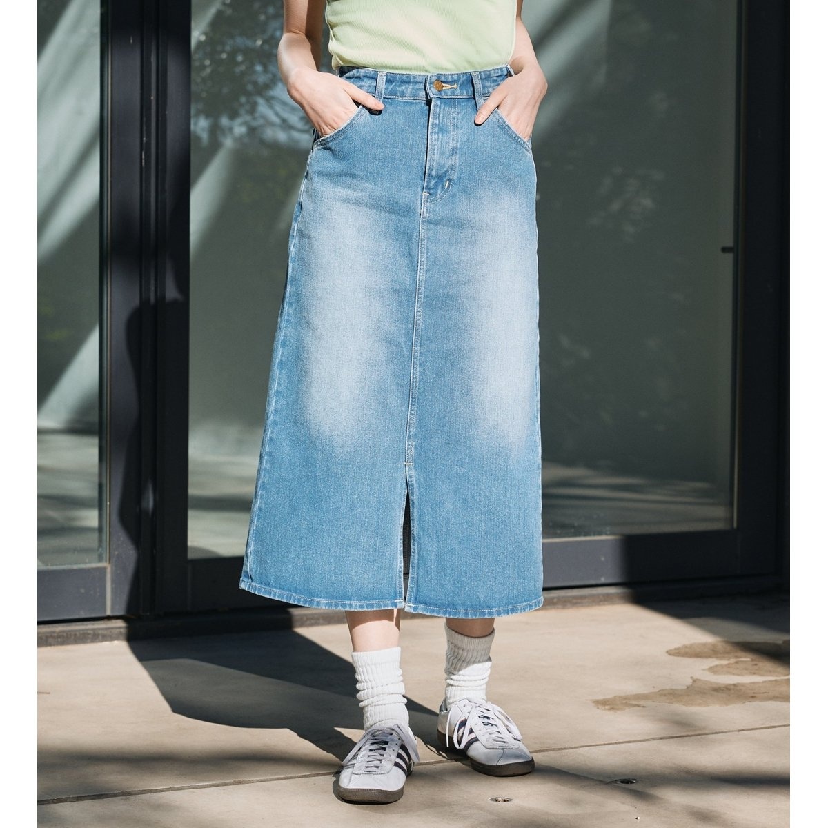 豊富なサイズ展開】Lee BABE ストレッチ/ミドル丈デニムスカート XS-XL