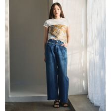 ダブルウエスト ワイドデニムパンツ/オーガニック混コットン
