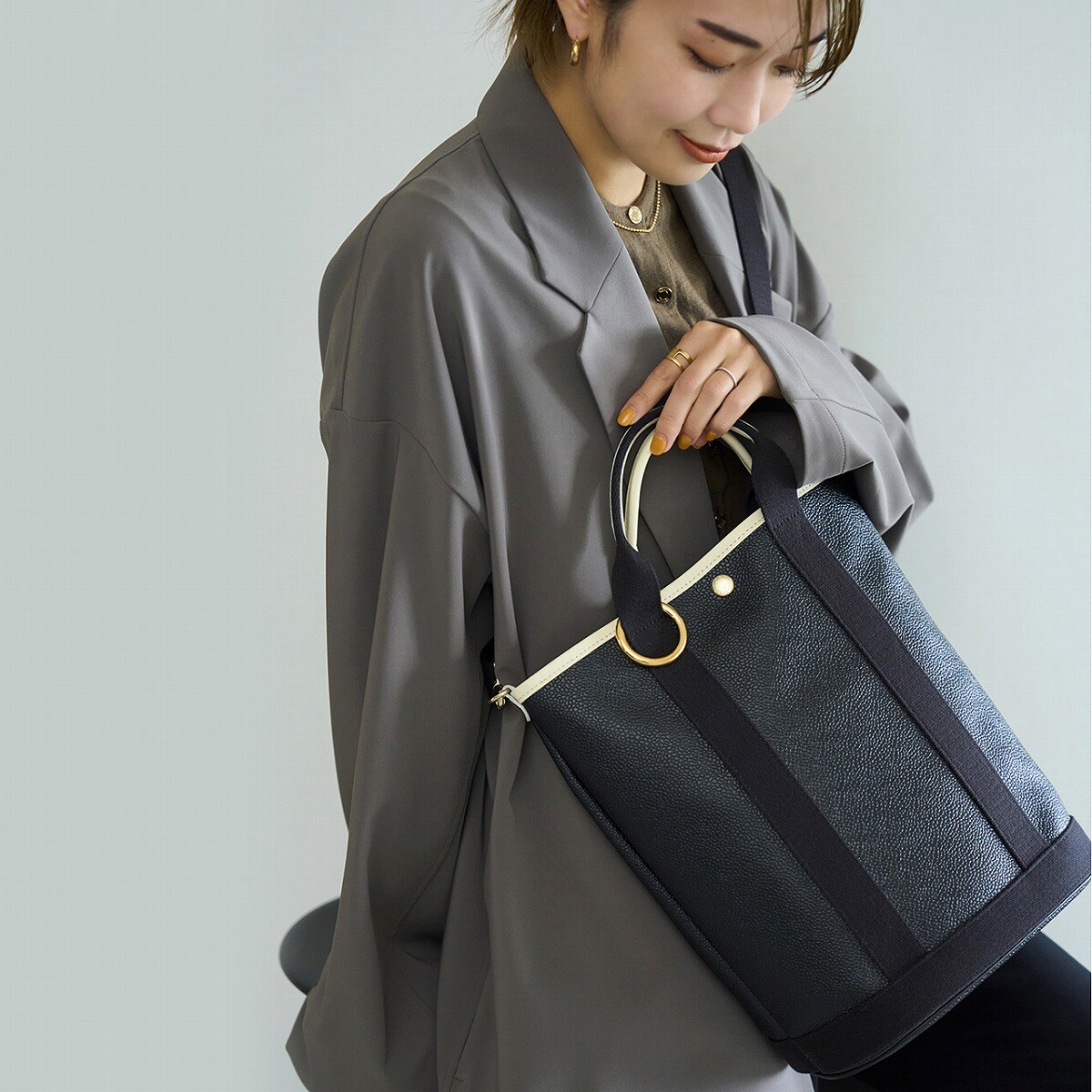 美品 TOPKAPI スコッチグレイン バケットバッグ　2way 黒 小山田早織 人気スタイリスト小山田早織さんコラボ】スコッチグレイン2way