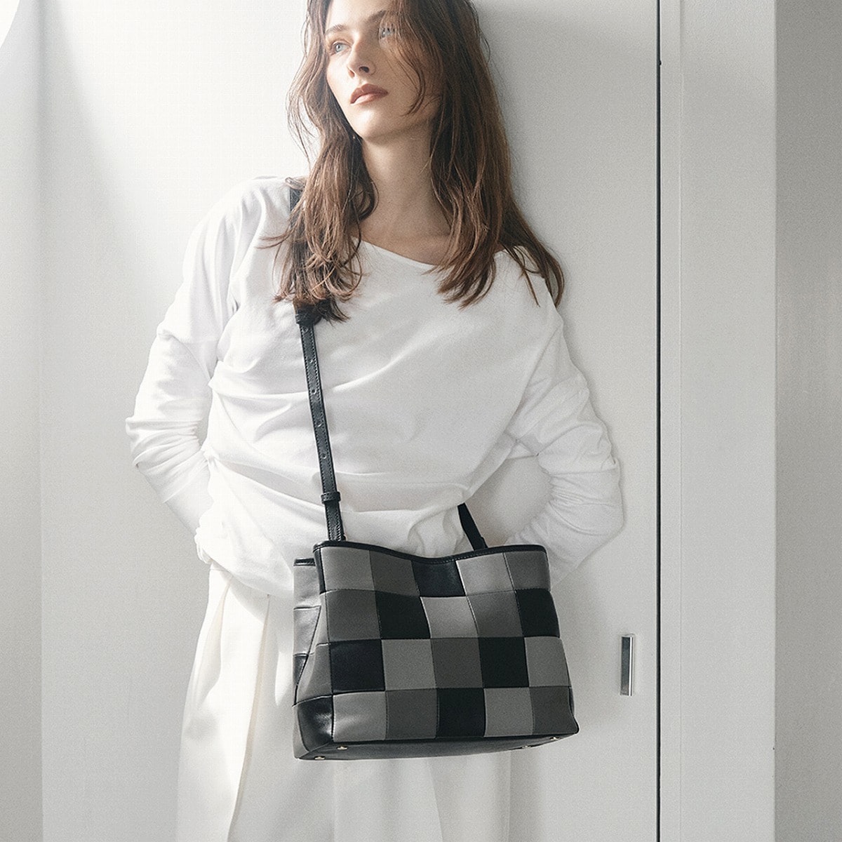 TREASURE TOPKAPI】スムースレザー パッチワーク ショルダー付 トート