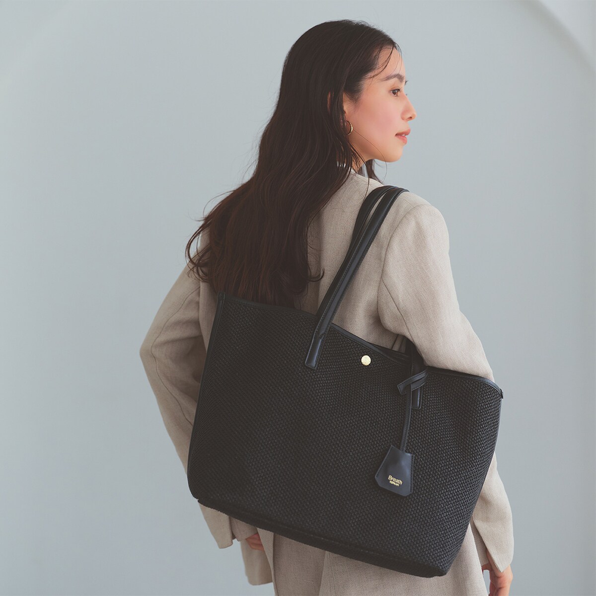Breath TOPKAPI】レザーコンビ 雑材風 シンプル トートバッグ チャーム