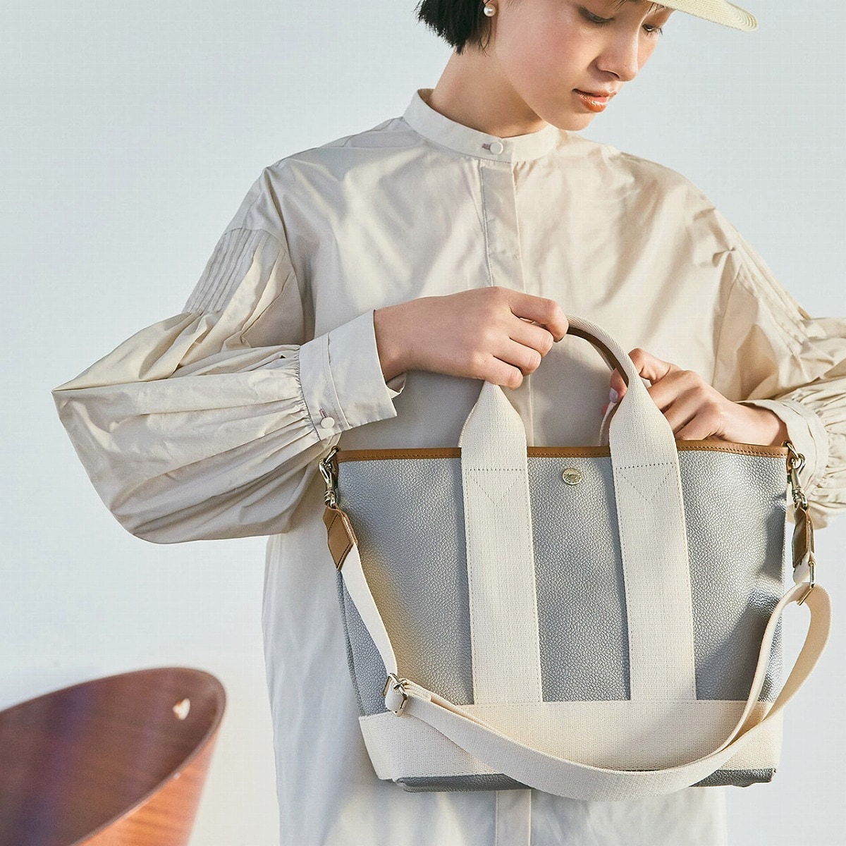 スコッチグレイン ネオレザー トート バッグ ショルダー付き M【雨