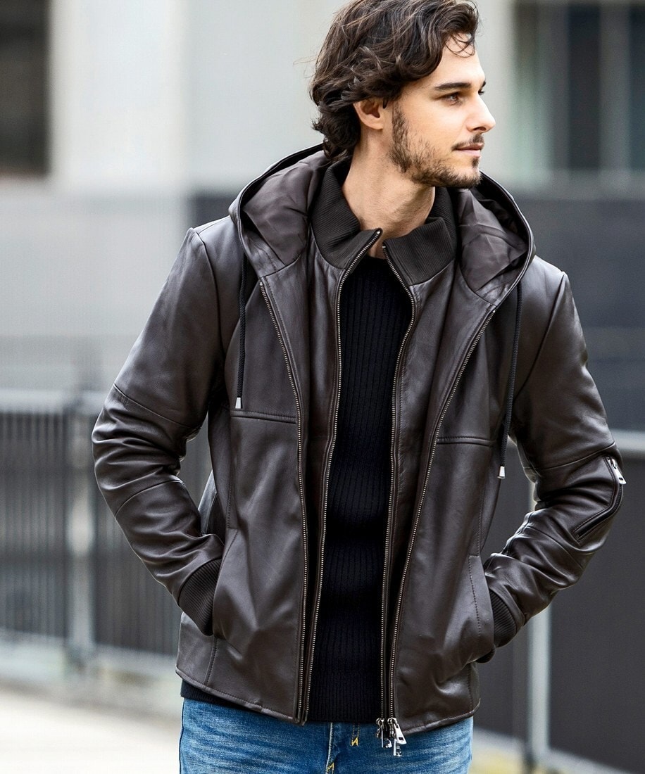 直営店・WEB限定】AKM Contemporary レイヤードレザーフードジャケット