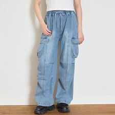 【接触冷感】デニムカーゴパンツ