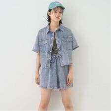 【綿100％】デニム半袖シャツセットアップ