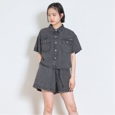 【綿100％】デニム半袖シャツセットアップ