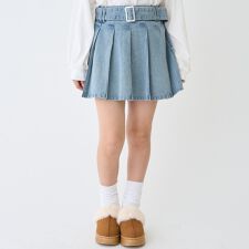 【LTXC】美脚見えベルトつきデニムプリーツスカート