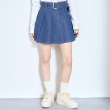 【LTXC】ベルトつきデニムプリーツスカート