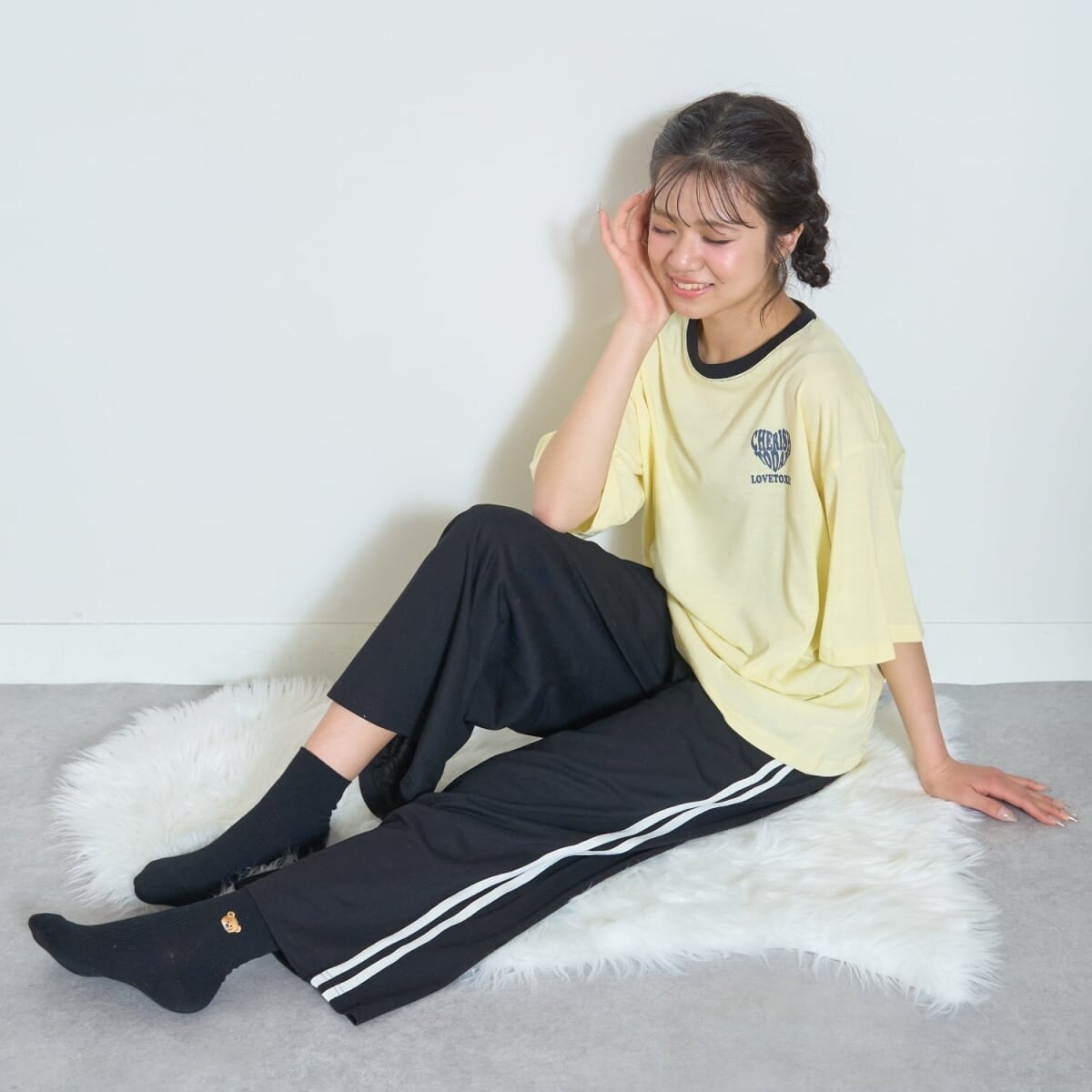 ルームウェア/パジャマ】半袖ハートバックプリントTシャツ＆ライン