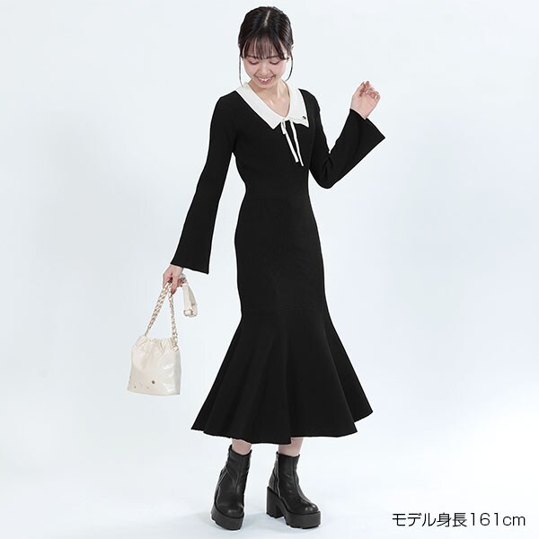 MARYQUANT 黒 長袖ワンピース　マリークワント MARY QUANT - MARYQUANTマリークワントロンドン黒ブラック