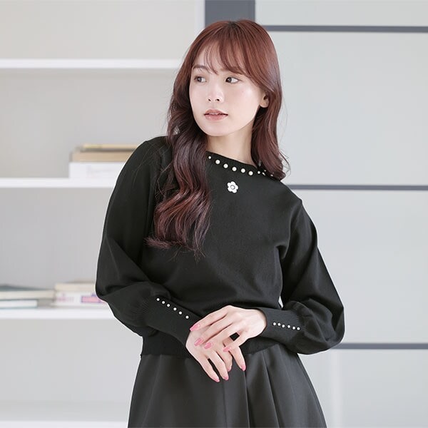 マリークワント MARY QUANT デイジーワンポイントケーブルニット プルオーバー （ブラック） デイジーワンポイントケーブルニット プルオーバー（ニット
