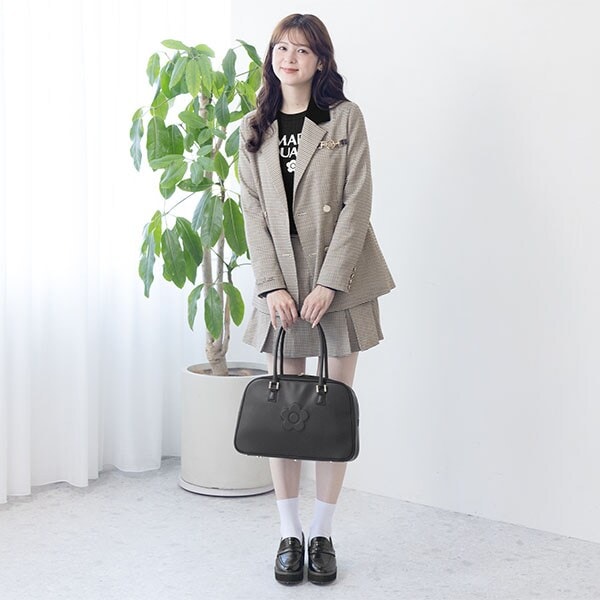 【タグ付】マリークワント プレートロゴ ボストンバッグ 布地 × エナメル セール】MARY QUANT × PUBLUX/マリークワント 刺繍 ロゴ サテン