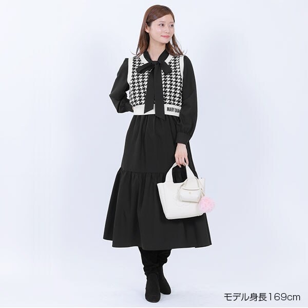 マリークワント　フリルリボンミニワンピース　ブラック フリルリボンミニワンピース | マリークワント(MARY QUANT