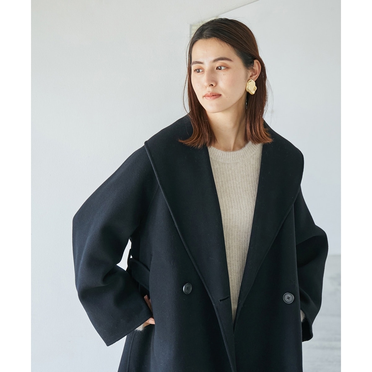 VERY12月号掲載】軽量起毛メルトンショールカラーハーフコート | ロペ