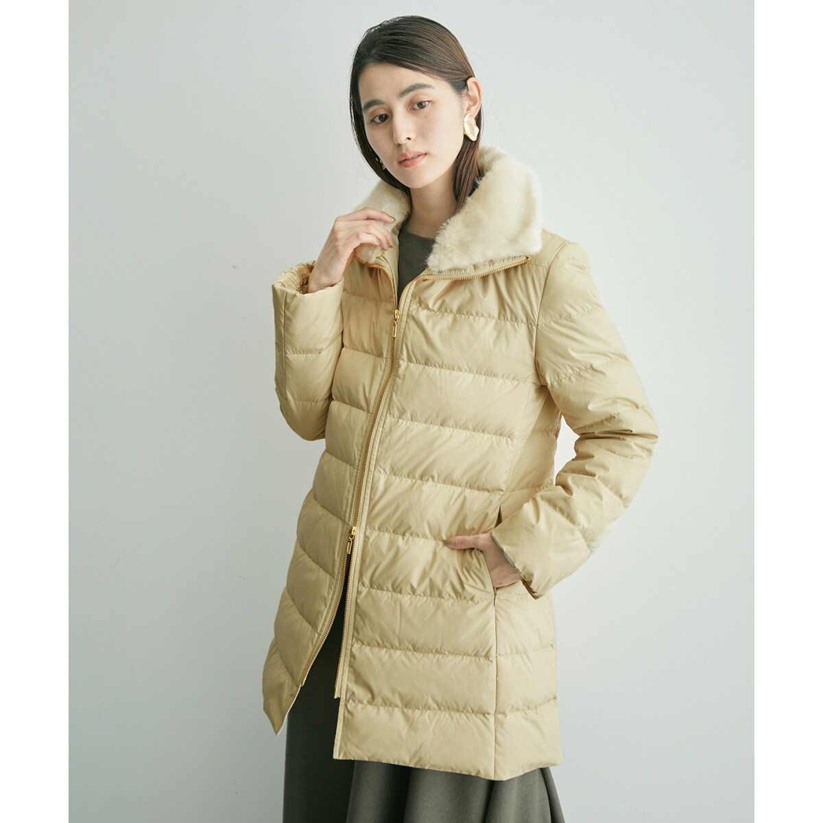 美品！ROPE ロペ　フェイクファース リムダウンコート cc008-91341-02b.jpg