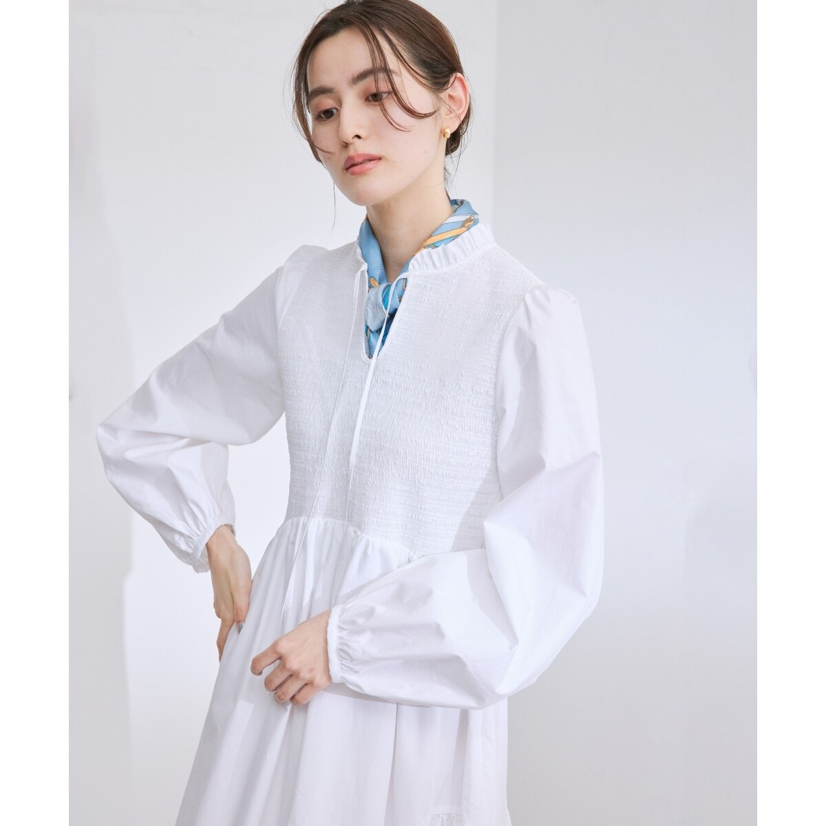 ROPE' 美品！シャーリングワンピース　ホワイト　38 CLANE - ランダムシャーリングワンピース - RANDOM SHIRRING