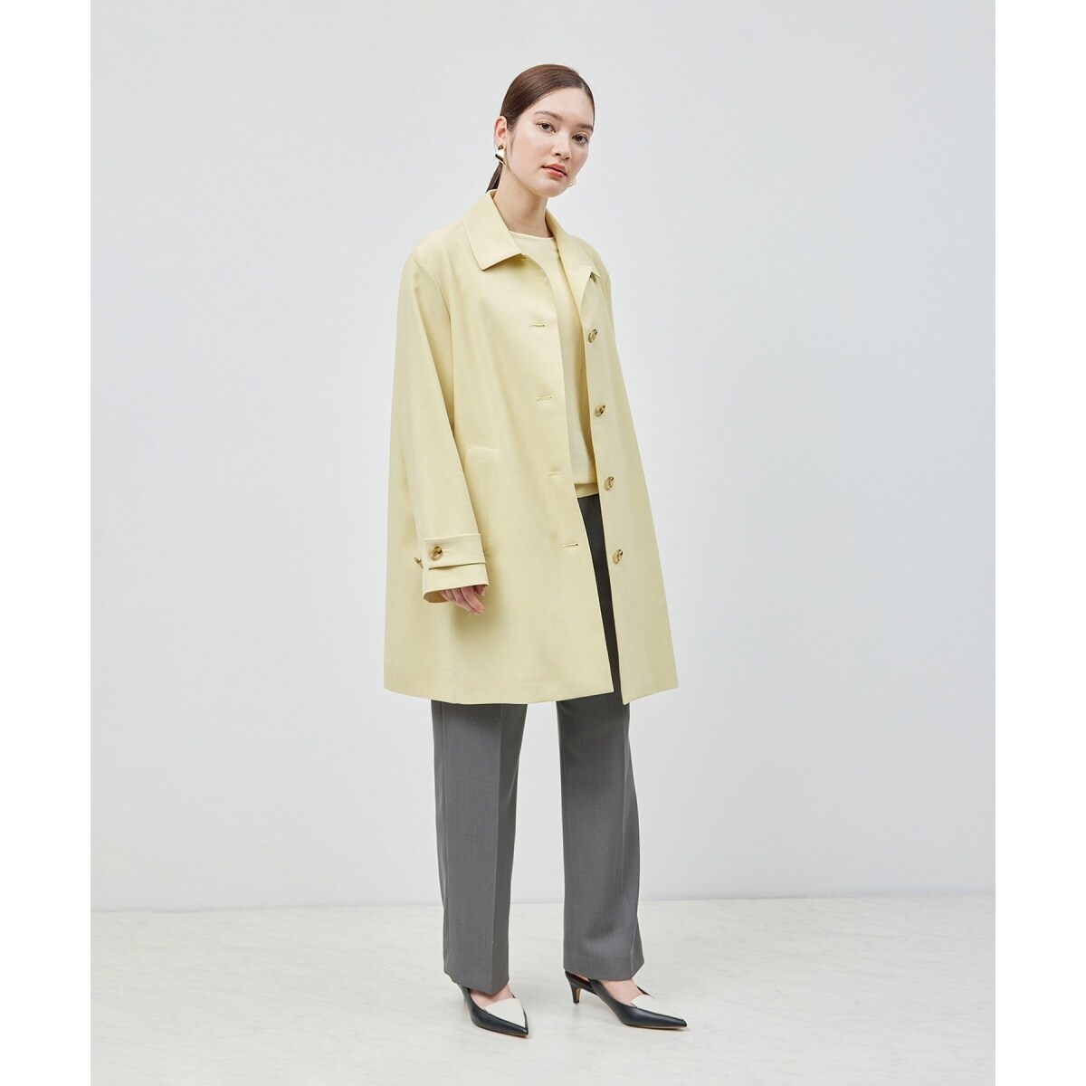 ミドル丈ステンカラーコート《軽量・しわになりにくい・ストレッチ素材