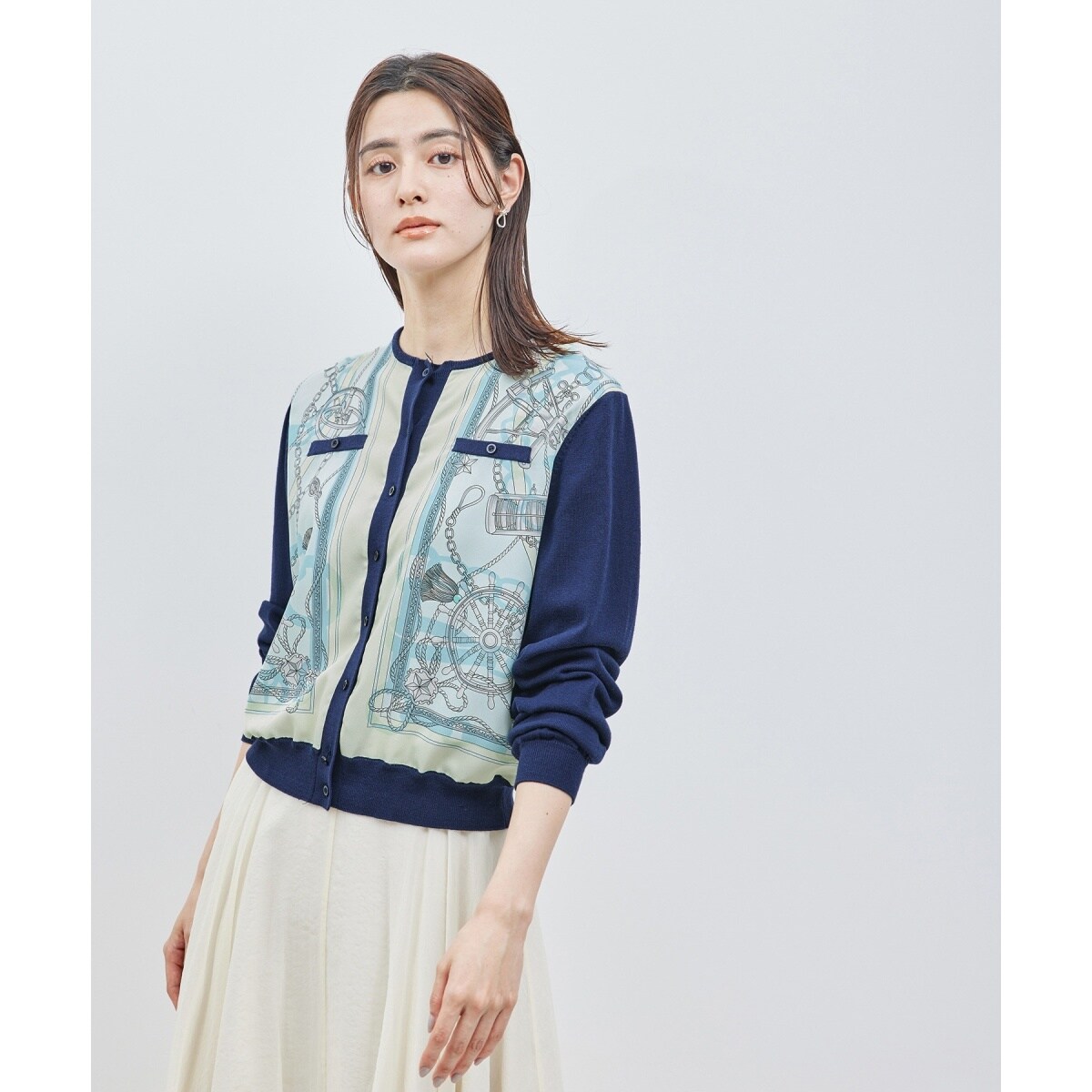 洗える】ヴィンテージスカーフプリントカーディガン【セットアップ対応