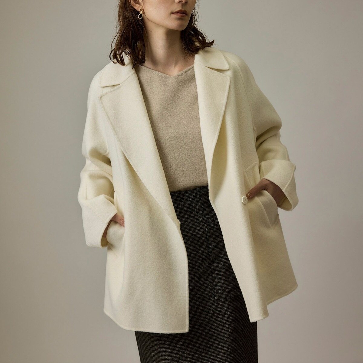 ROPE ラムウールリバーミドルコート ROPE'｜ラムウールリバーミドルコート【Sサイズフェア対象