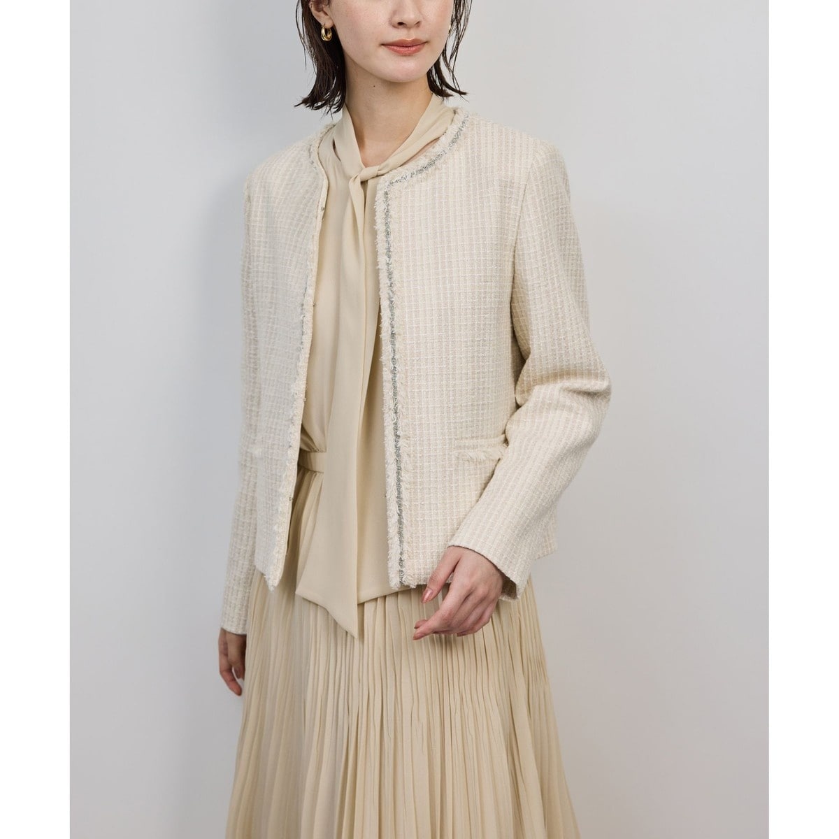 新品タグ付き◆Spick & Span コットンツィードノーカラージャケット 新品タグ付き◇Spick & Span コットンツィードノーカラー