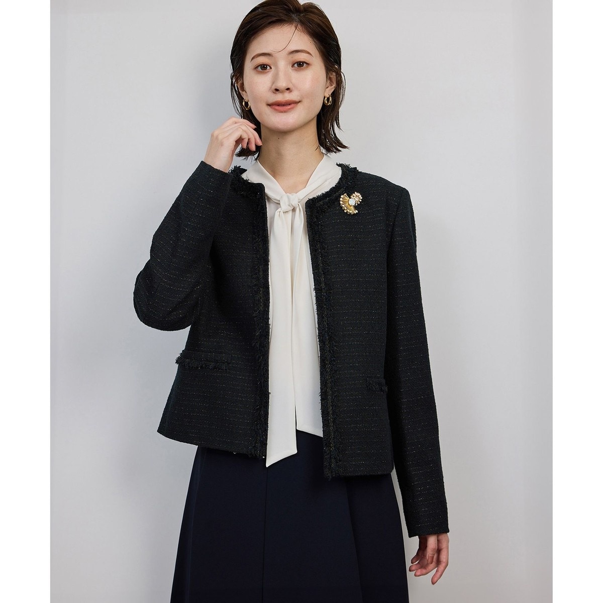新品タグ付き◆Spick & Span コットンツィードノーカラージャケット 新品タグ付き◇Spick & Span コットンツィードノーカラー