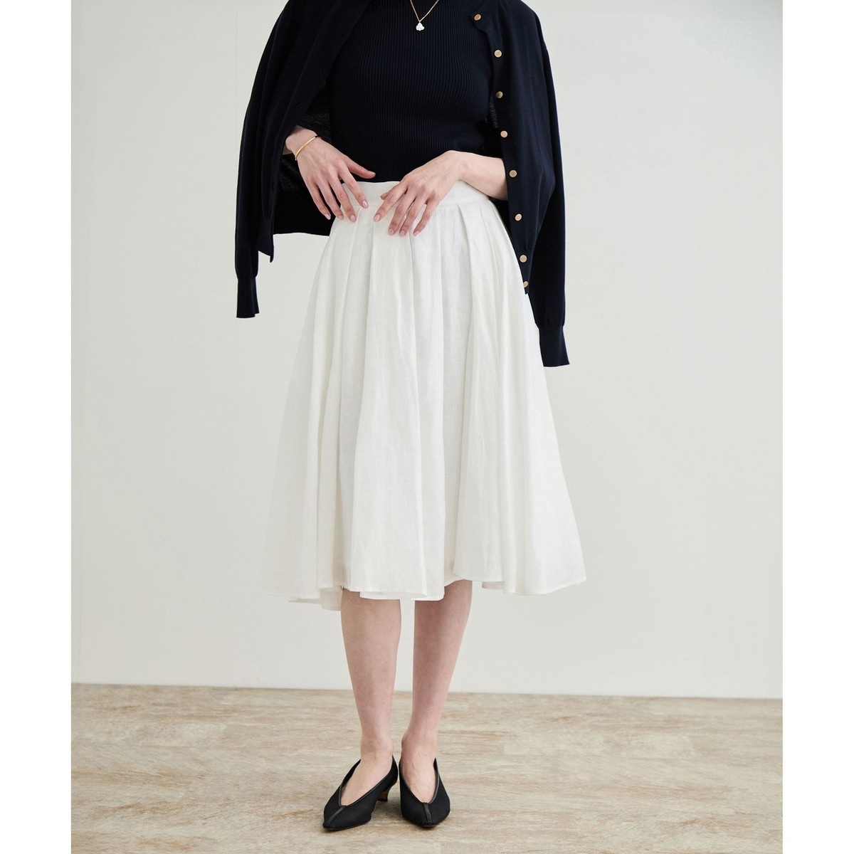 洗える】サテンリネン ポケット付きタイトスカート【34サイズ/J'aDoRe