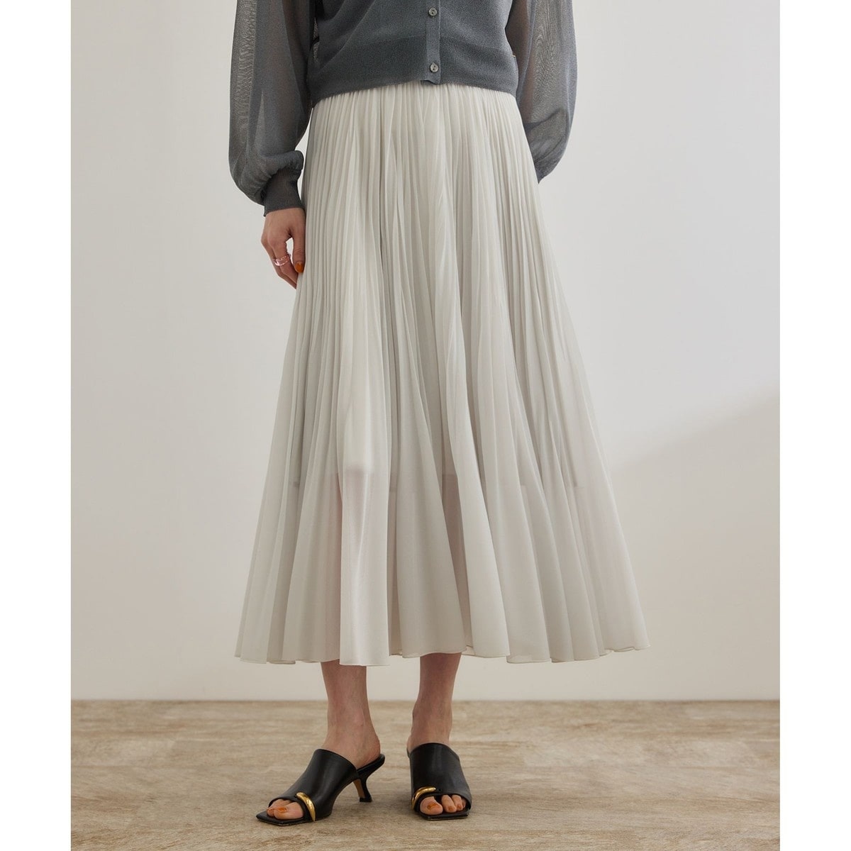 洗える】サテンリネン ポケット付きタイトスカート【34サイズ/J