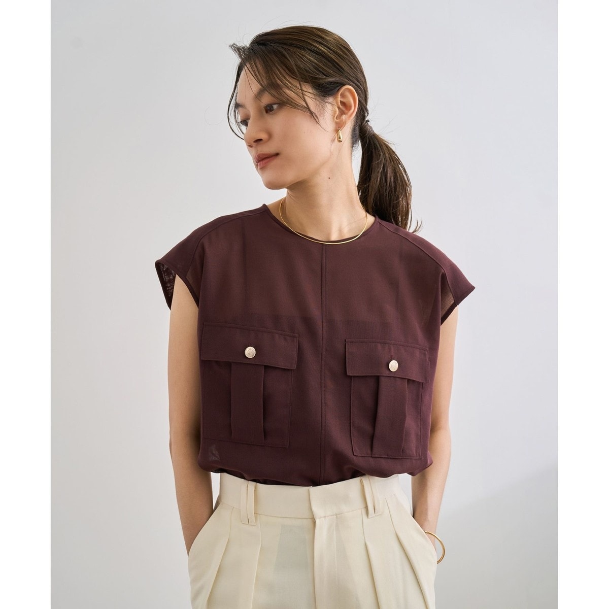 洗える】ファジーリネンスクエアケープブラウス | ノーブル