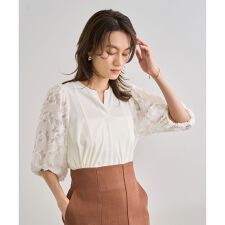 ロペ(ROPE')のジャガードスリーブコンビブラウス/イージーケア