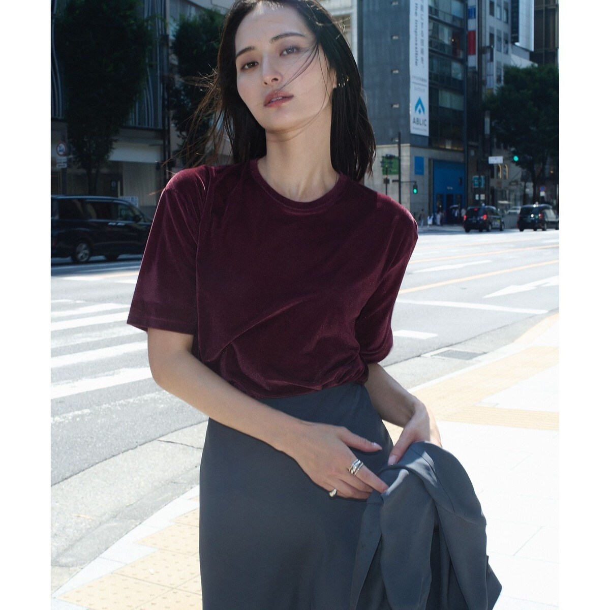 【ブラック（01）】シアーベロアTシャツ/イージーケア ROPE'｜シアーベロアTシャツ/イージーケア | Rakuten Fashion(楽天