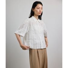 【洗える】シアーチェッククロップド5分袖シャツ/セットアップ対応