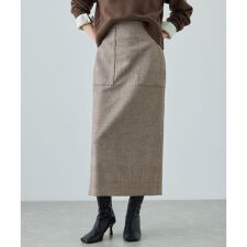 [美人スカート]ウールレーヨンポケット付きタイトスカート(ヘリンボーン/グレンチェック)/セットアッ