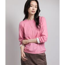 袖ギャザークルーネックニットプルオーバー/イージーケア