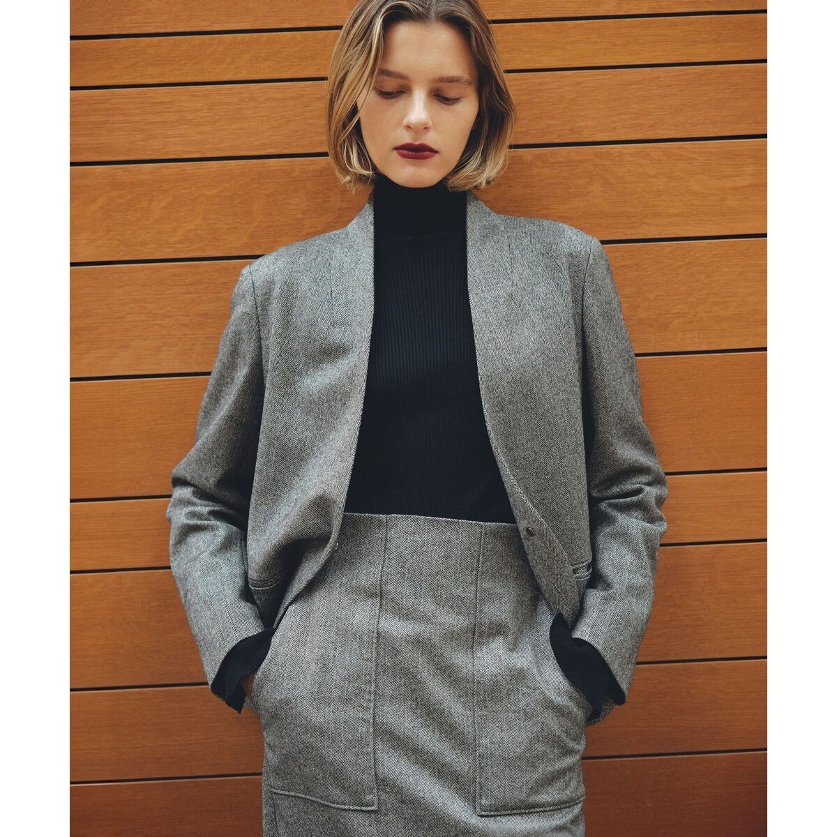 ミックスツイードノーカラージャケット/セットアップ対応・25AW | ロペ