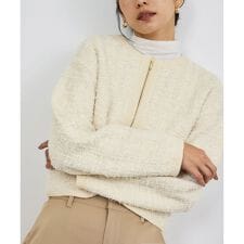 ロペ(ROPE')のツイードZIPノーカラーカーディガン/イージーケア