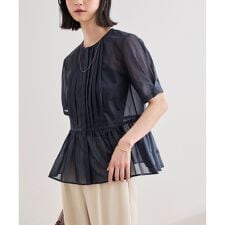 【洗える】ストライプペプラムブラウス