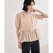 【洗える】ストライプペプラムブラウス