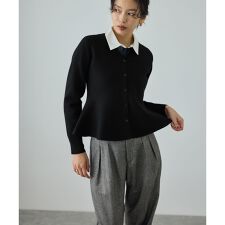 ウール混ニットペプラムカーディガン/イージーケア・セットアップ対応