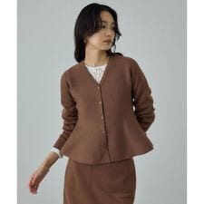 ウール混ニットペプラムカーディガン/イージーケア・セットアップ対応