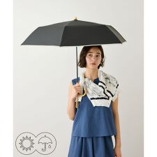 [撥水/晴雨兼用]バンブーハンドルバイカラーコンパクトパラソル(折りたたみ雨傘・遮熱日傘)/UV&遮