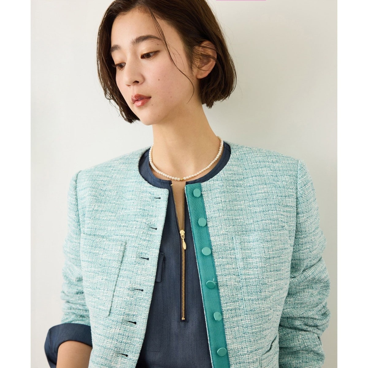 ツイードノーカラージャケット