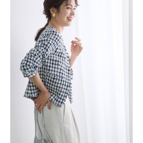 ドラマ着用】【セットアップ対応】チェックツイードフリンジジャケット  