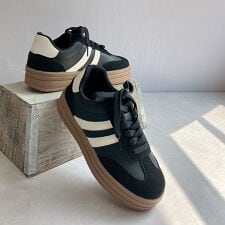 ヌーベルヴォーグ リラックス(NOUBEL VOUG Relax)の【25秋冬新作】異素材コンビ ダブルライン プラットフォームスニーカー