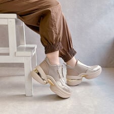 【26春夏新作】上品スニーカー サッと履ける フロントジッパー厚底スニーカー