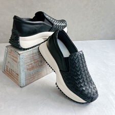 【26春夏新作】上品スニーカー 厚底 編み込みデザイン サイドゴア スリッポンスニーカー