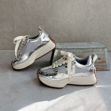 【26春夏新作】上品スニーカー サッと履ける 異素材厚底スニーカー